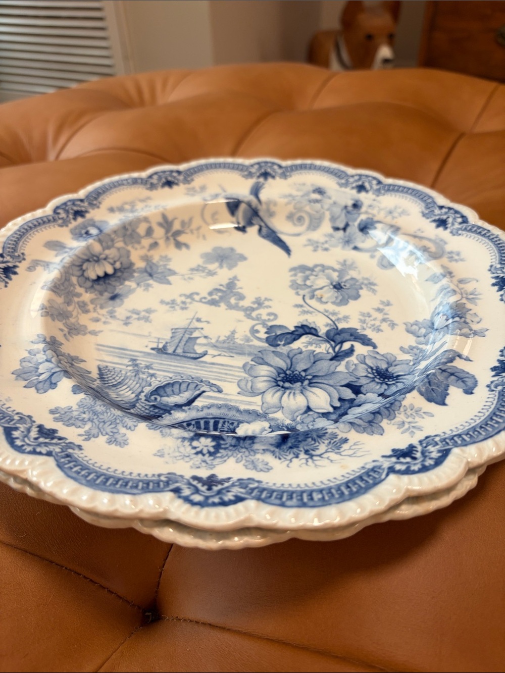 Blue Floral Scalloped Ceramic Dinner Plates - Set of 2 - Picture 6 of 6